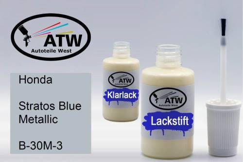 Honda, Stratos Blue Metallic, B-30M-3: 20ml Lackstift + 20ml Klarlack - Set, von ATW Autoteile West.